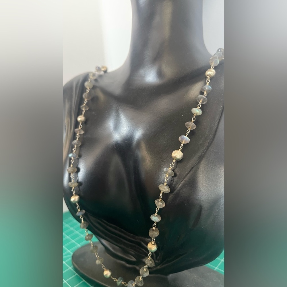 Gold Filled Long Statement Labrodite Necklace - image 1